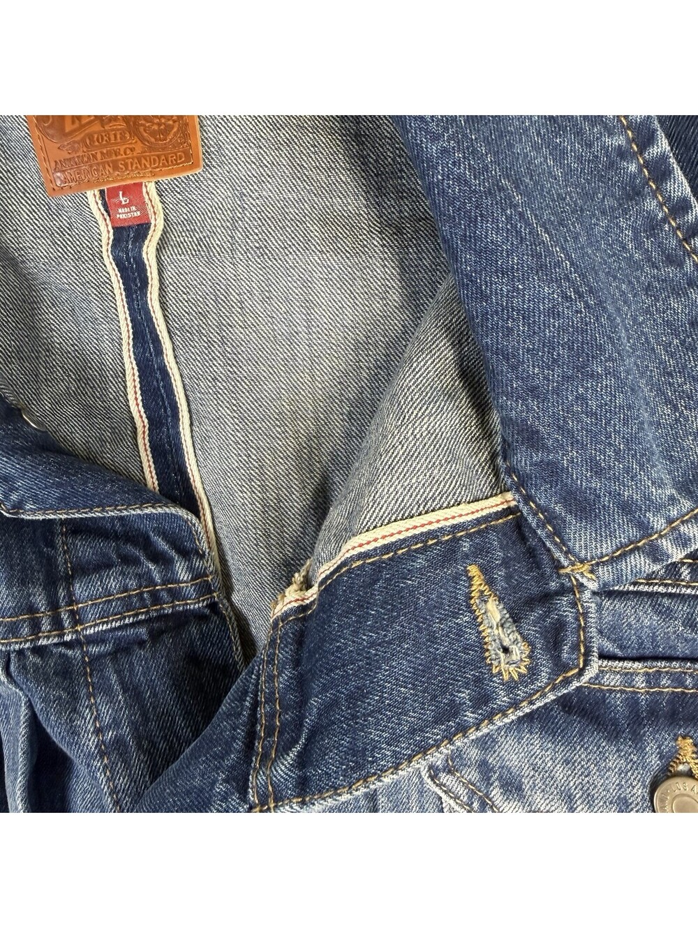 Lucky Brand Legend Selvedge Denim Trucker Jacket Mens Large Blue Buckle Back - Picture 5 of 9